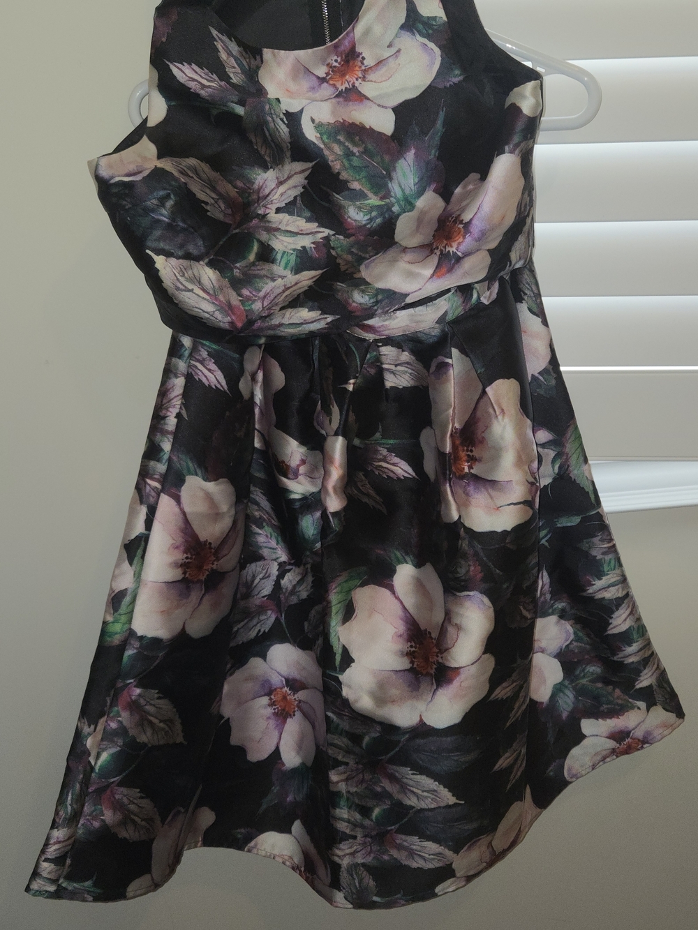 Girls Black Floral Satin Party Dress